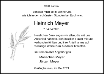 Todesanzeige von Heinrich Meyer von SYK