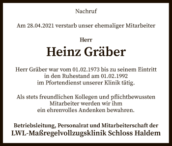 Todesanzeige von Heinz Gräber von SYK