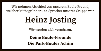 Todesanzeige von Heinz Josting von SYK