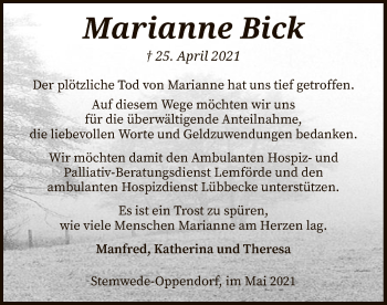 Todesanzeige von Marianne Bick von SYK