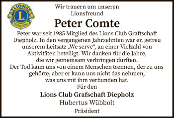 Todesanzeige von Peter Comte von SYK