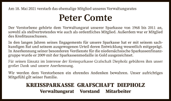 Todesanzeige von Peter Comte von SYK