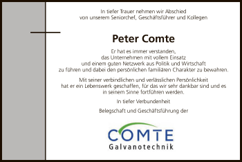 Todesanzeige von Peter Comte von SYK