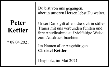 Todesanzeige von Peter Kettler von SYK