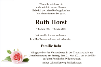 Todesanzeige von Ruth Horst von SYK