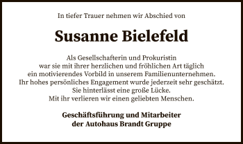 Todesanzeige von Susanne Bielefeld von SYK