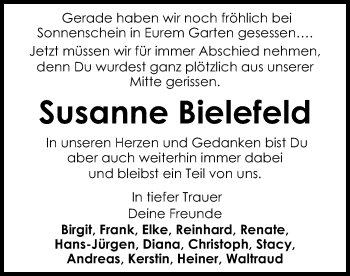 Todesanzeige von Susanne Bielefeld von SYK