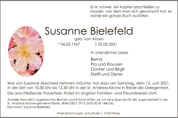 Todesanzeige von Susanne Bielefeld von SYK