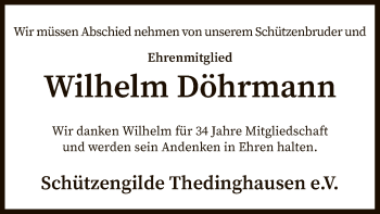 Todesanzeige von Wilhelm Döhrmann von SYK