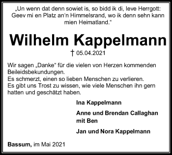 Todesanzeige von Wilhelm Kappelmann von SYK