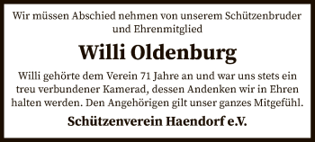 Todesanzeige von Willi Oldenburg von SYK