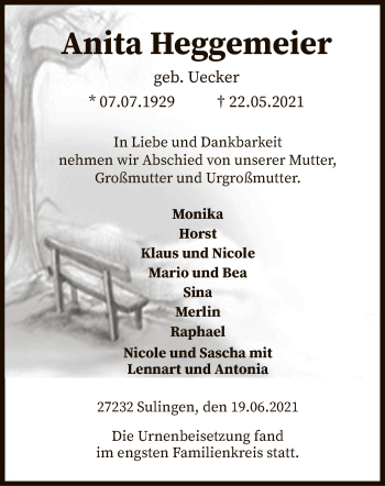 Todesanzeige von Anita Heggemeier von SYK