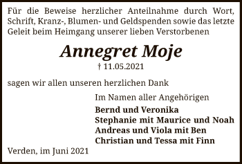 Todesanzeige von Annegret Moje von SYK