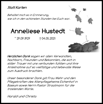 Todesanzeige von Anneliese Hustedt von SYK
