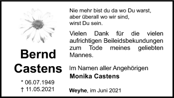 Todesanzeige von Bernd Castens von SYK
