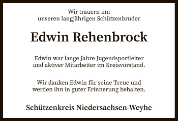 Todesanzeige von Edwin Rehenbrock von SYK