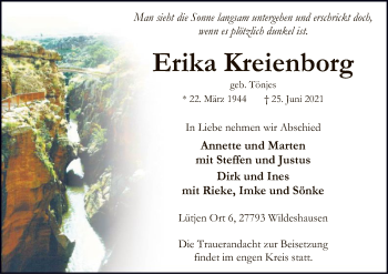 Todesanzeige von Erika Kreienborg von SYK