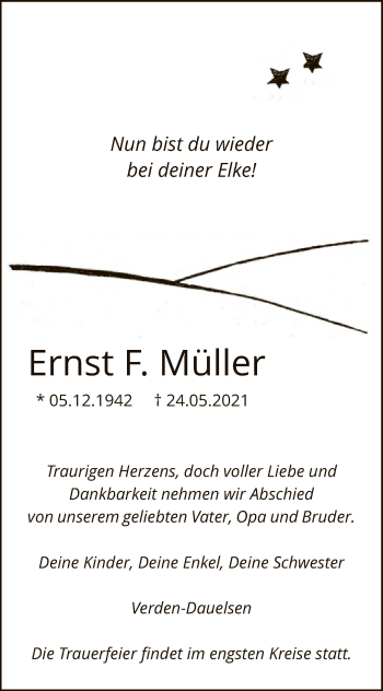 Todesanzeige von Ernst F. Müller von SYK