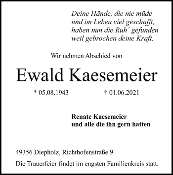 Todesanzeige von Ewald Kaesemeier von SYK