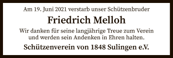 Todesanzeige von Friedrich Melloh von SYK