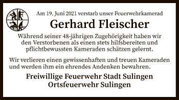 Todesanzeige von Gerhard Fleischer von SYK