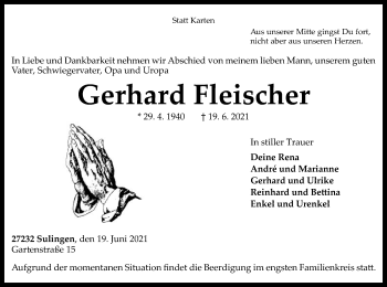Todesanzeige von Gerhard Fleischer von SYK