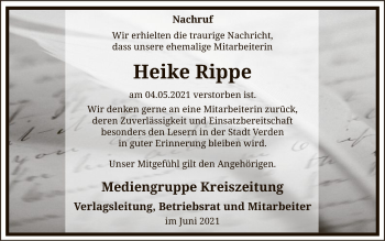 Todesanzeige von Heike Rippe von SYK