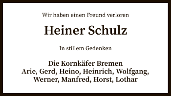 Todesanzeige von Heiner Schulz von SYK