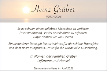 Todesanzeige von Heinz Gräber von SYK