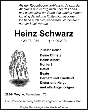 Todesanzeige von Heinz Schwarz von SYK