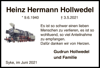 Todesanzeige von Heinz Hermann Hollwedel von SYK