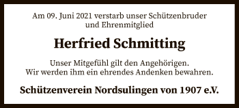 Todesanzeige von Herfried Schmitting von SYK