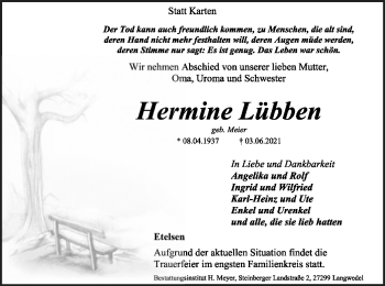 Todesanzeige von Hermine Lübben von SYK
