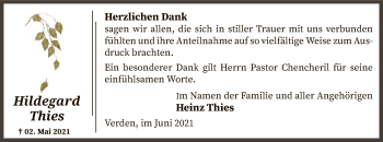 Todesanzeige von Hildegard Thies von SYK