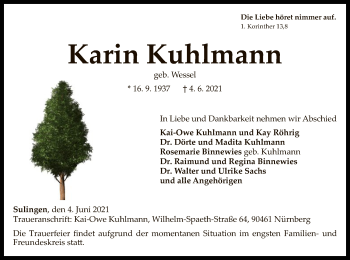 Todesanzeige von Karin Kuhlmann von SYK