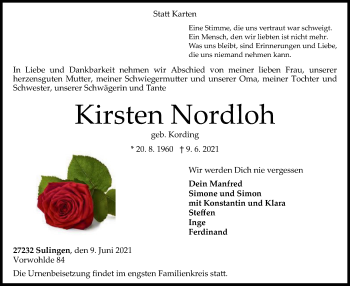 Todesanzeige von Kirsten Nordloh von SYK