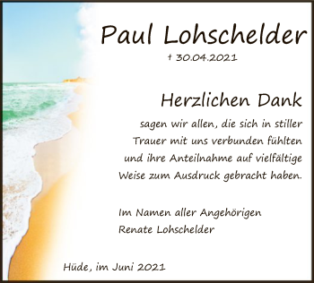 Todesanzeige von Paul Lohschelder von SYK