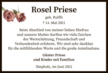 Todesanzeige von Rosel Priese von SYK