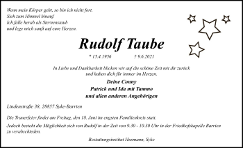 Todesanzeige von Rudolf Taube von SYK