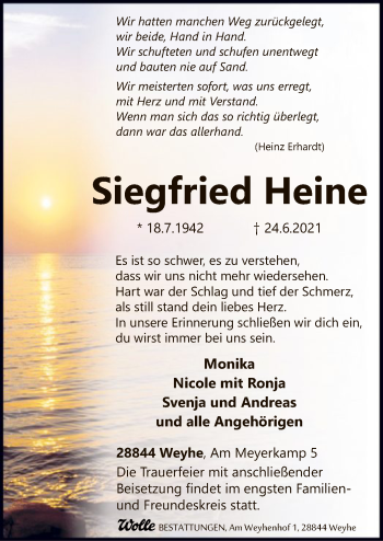 Todesanzeige von Siegfried Heine von SYK