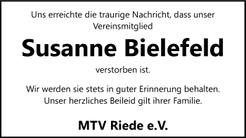 Todesanzeige von Susanne Bielefeld von SYK