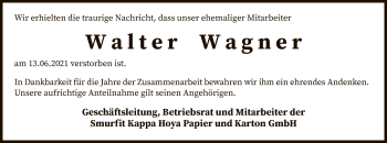 Todesanzeige von Walter Wagner von SYK