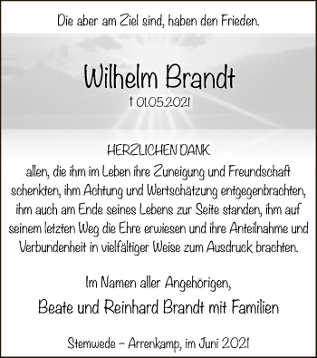 Todesanzeige von Wilhelm Brandt von SYK