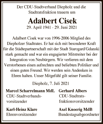 Todesanzeige von Adalbert Cisek von SYK