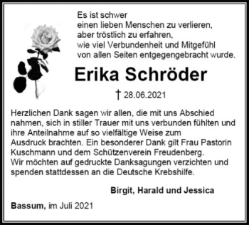 Todesanzeige von Erika Schröder von SYK