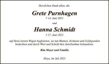 Todesanzeige von Grete und Hanna  von SYK