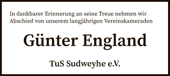 Todesanzeige von Günter England von SYK