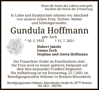 Todesanzeige von Gundula Hoffmann von SYK