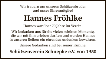 Todesanzeige von Hannes Fröhlke von SYK