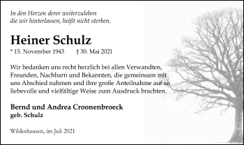 Todesanzeige von Heiner Schulz von SYK